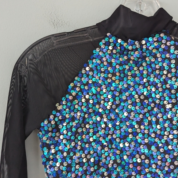 Weissman Adult Razzle Dazzle Black & Blue Sequin Biketard Costume Dance Dress - Picture 6 of 12